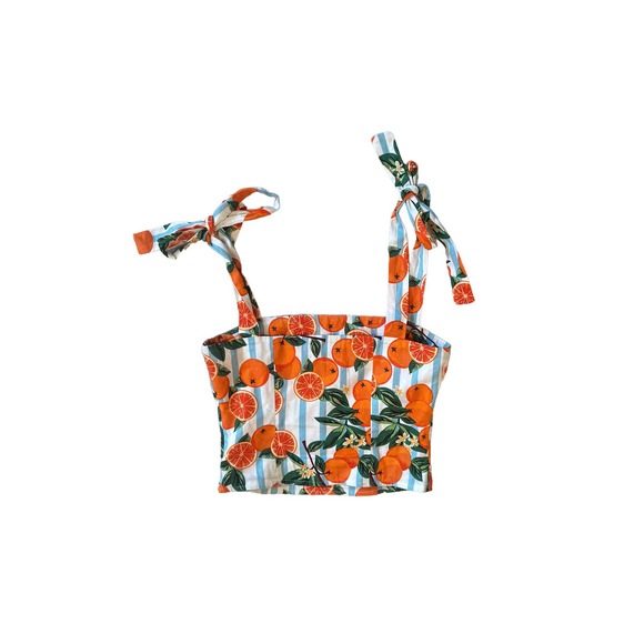 US-2 Modcloth Collectif Vitamin C Vitality Orange Retro Crop Tank Tie Shoulder - Picture 6 of 6